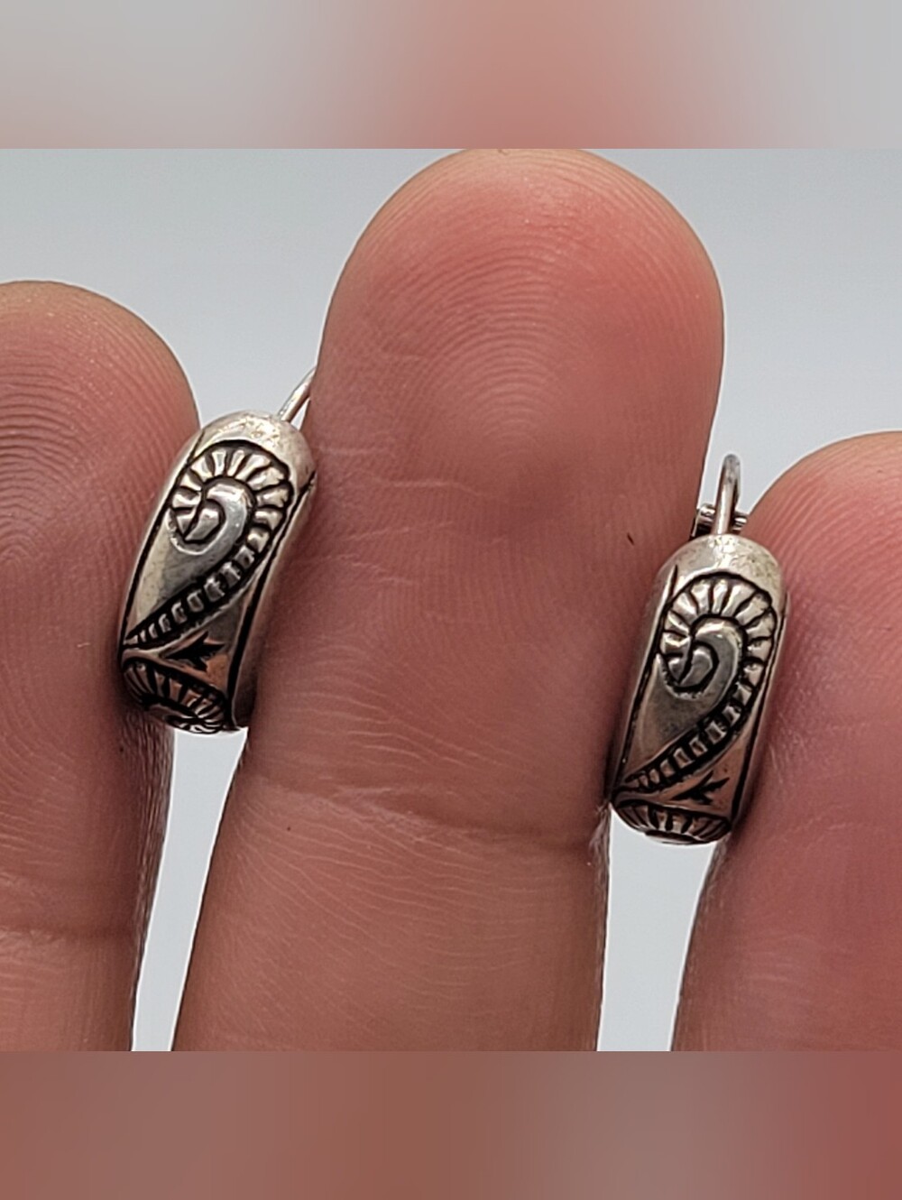 Antique Sterling Silver Engraved Hoop Earrings